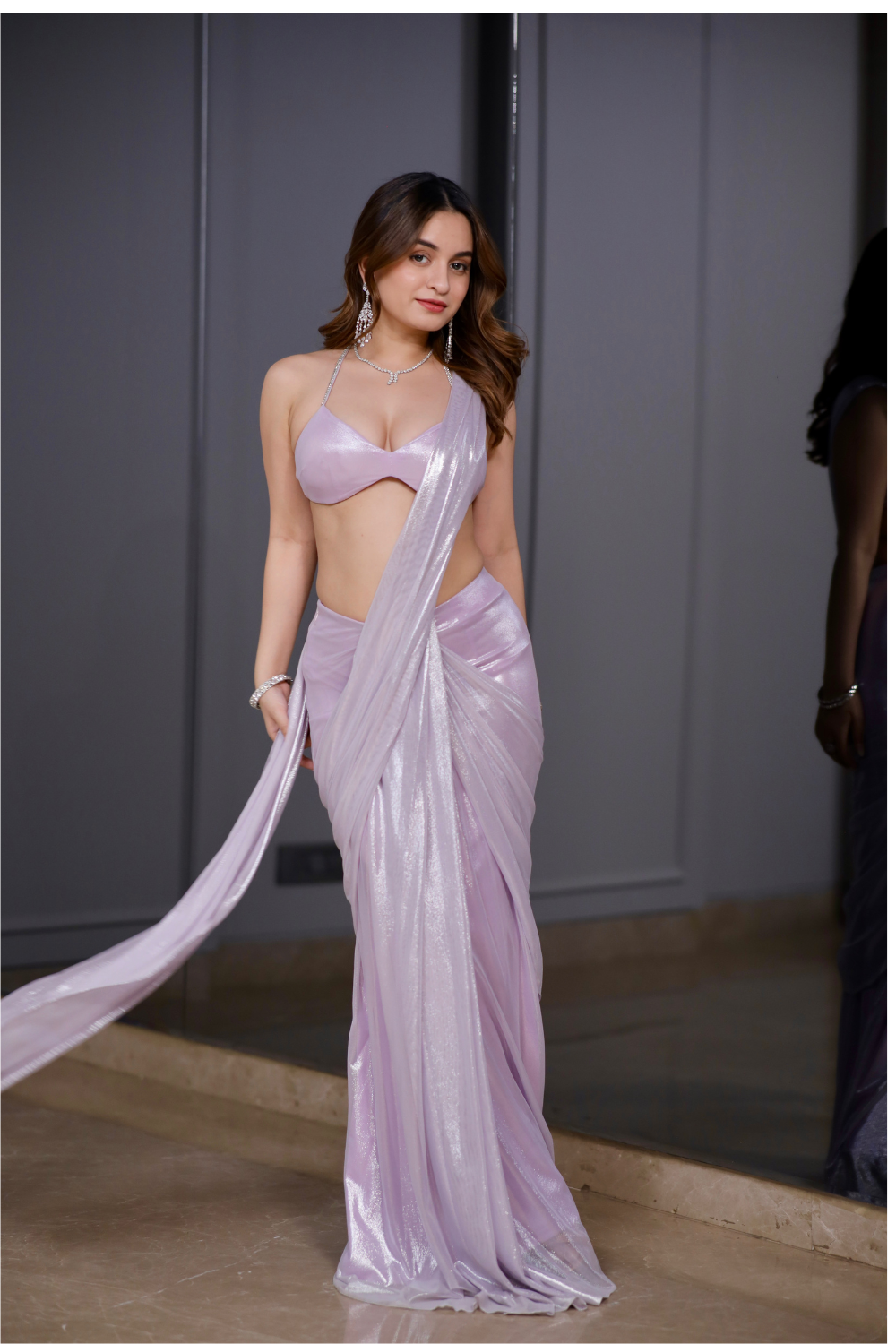 Shiwali Lilac pre drape saree