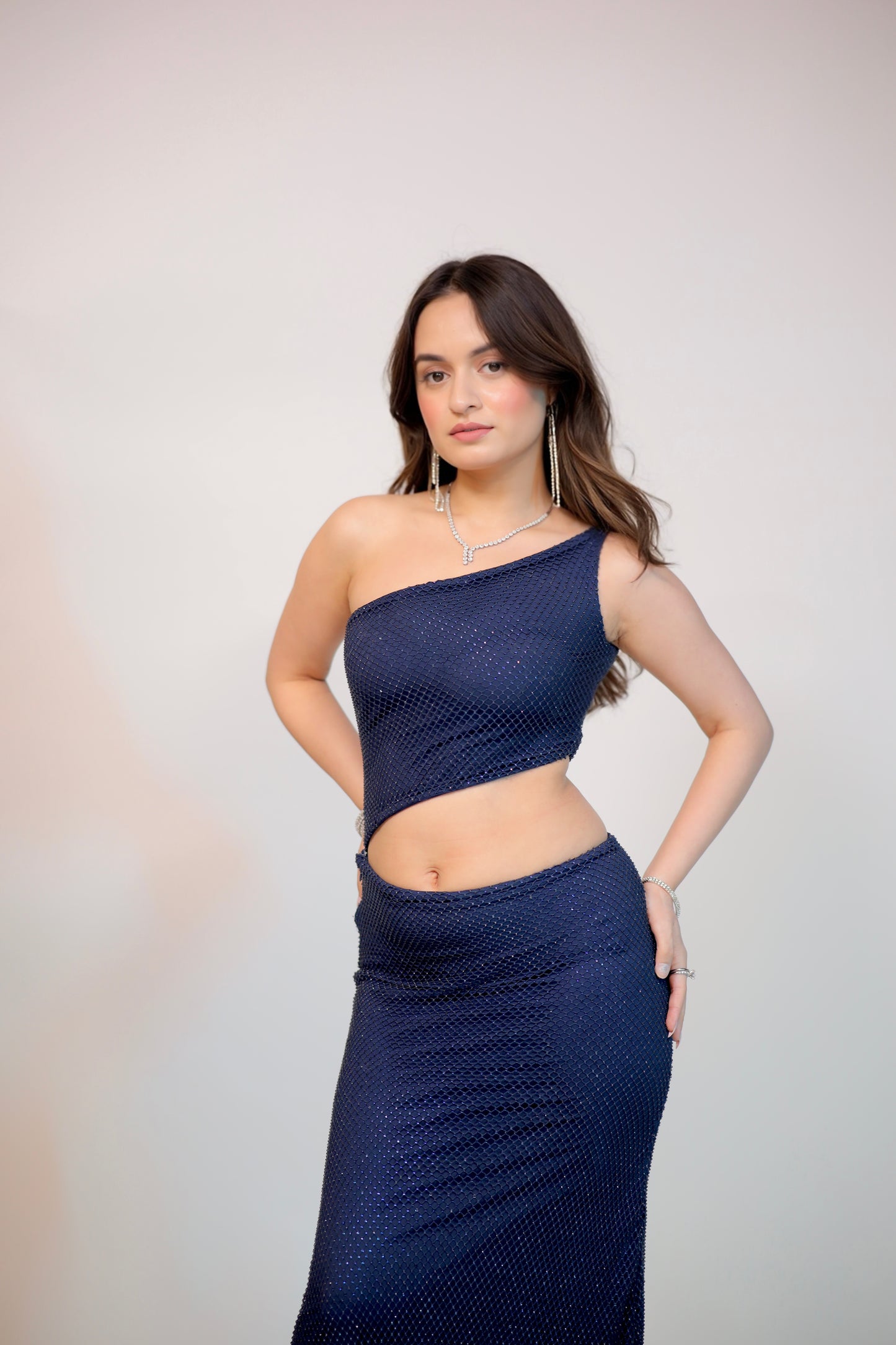 Imagine By Shiwali Sally navy blue skirt set featuring a stylish matching top and skirt ensemble.