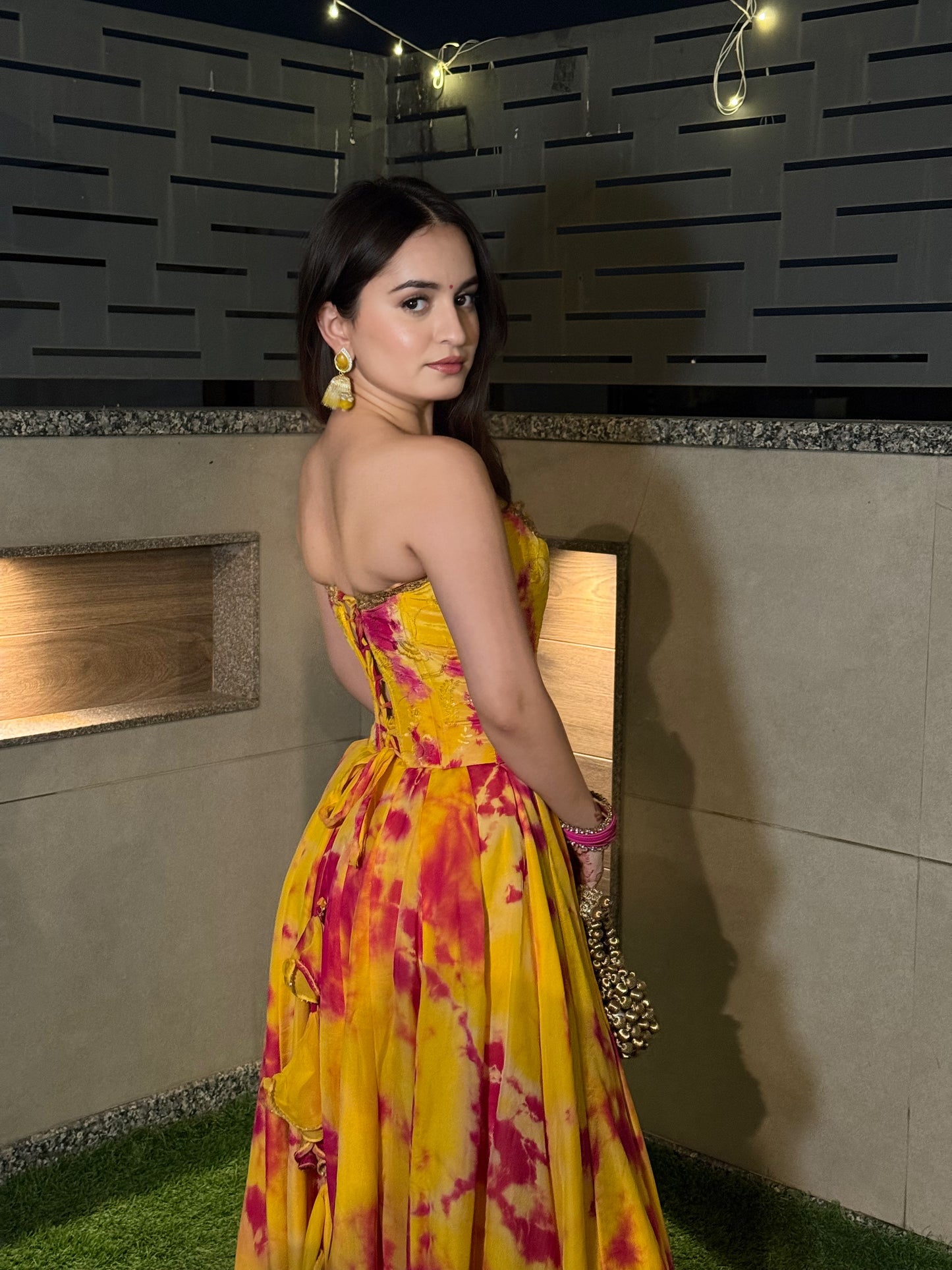 Sia Tie-Dye Corset Lehenga - yellow and pink