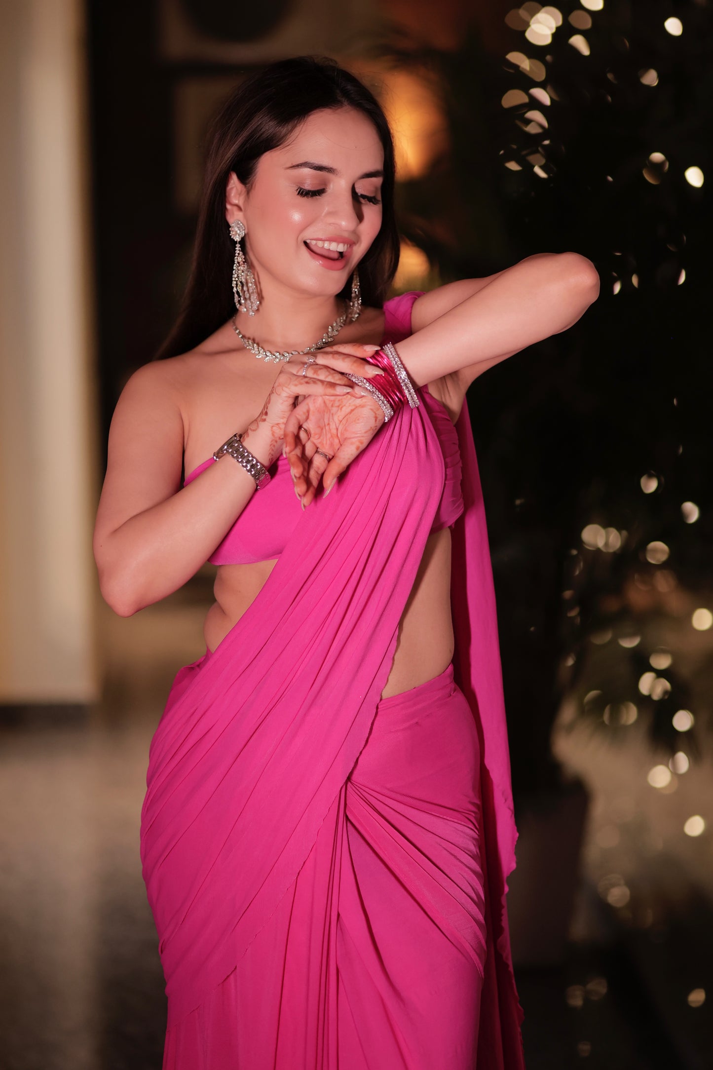 Jenna pink pre drape saree