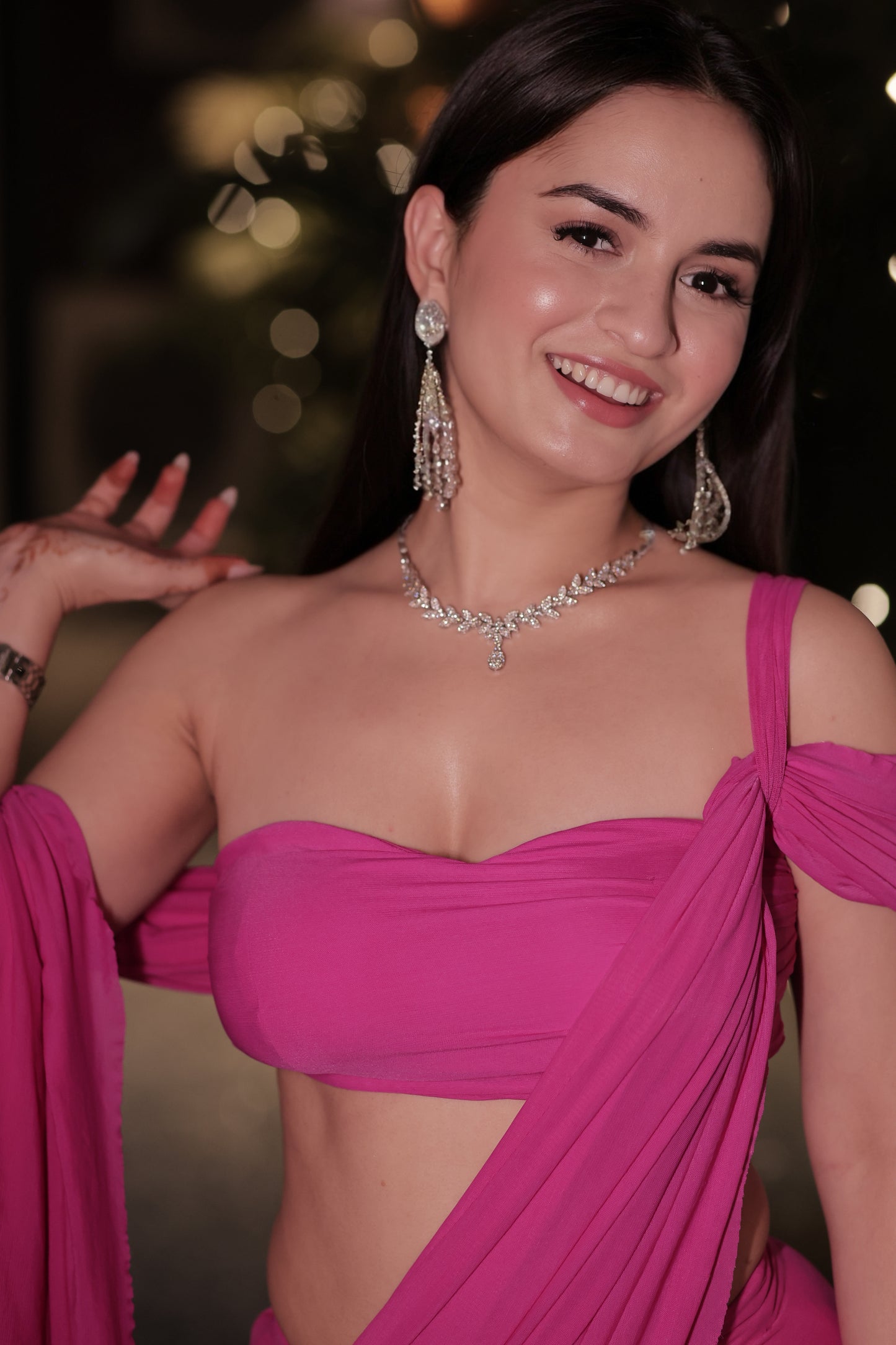 Jenna pink pre drape saree
