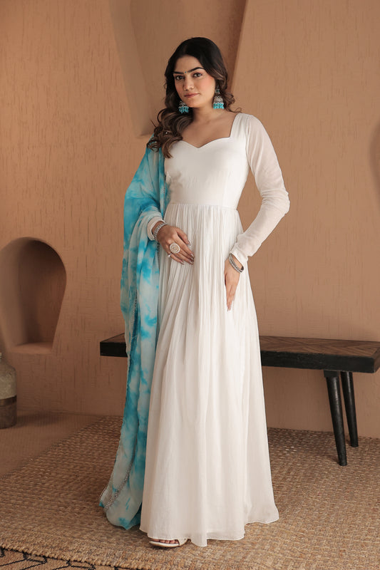 Chandani white mulmul anarkali