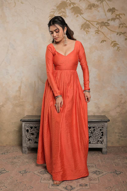 Laila orange chanderi anarkali