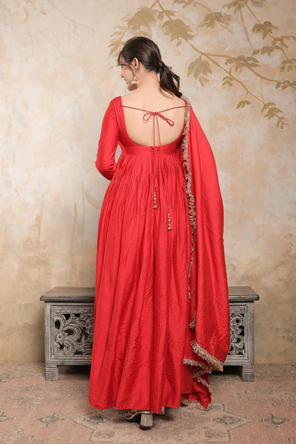 Laila red chanderi anarkali