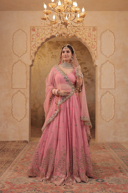 Arzu soft pink bridal lehnga