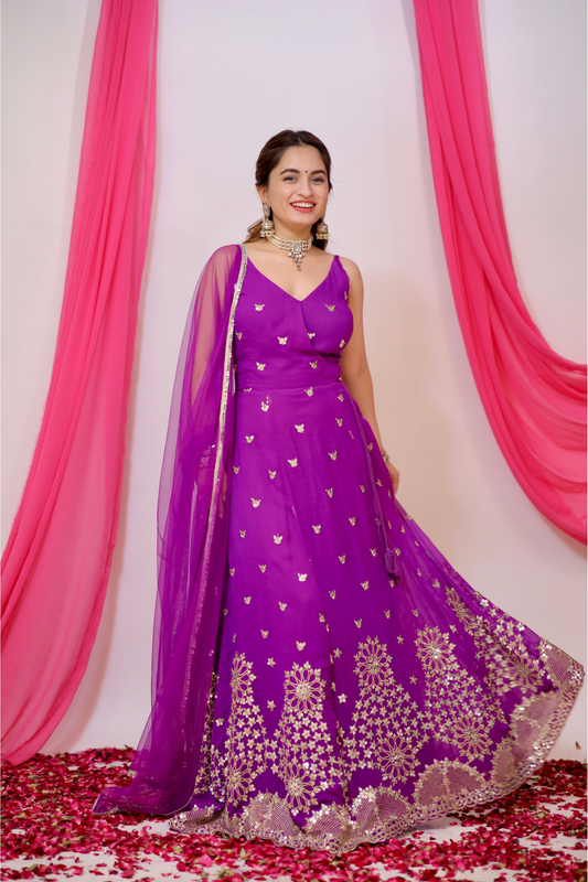Aza Violet Angrakha style Anarkali