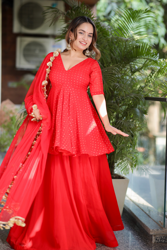 Suraiya red peplum suit
