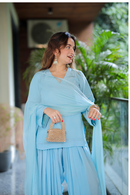 Sana blue short kurti and salwar set