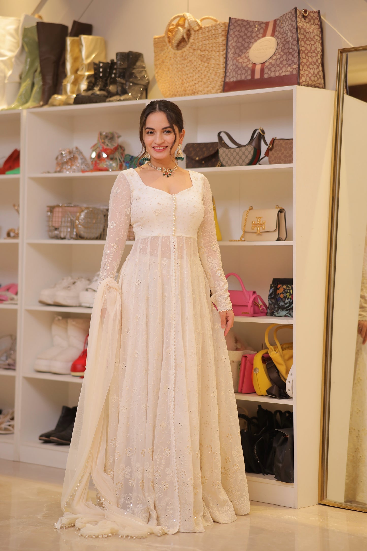 Kyra White Anarkali with Pants