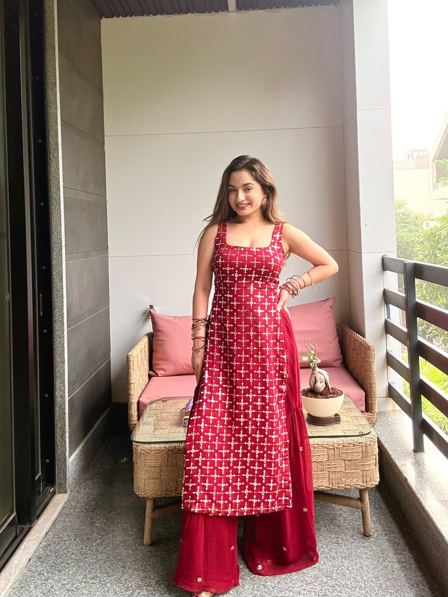 Angar Red Straight Suit