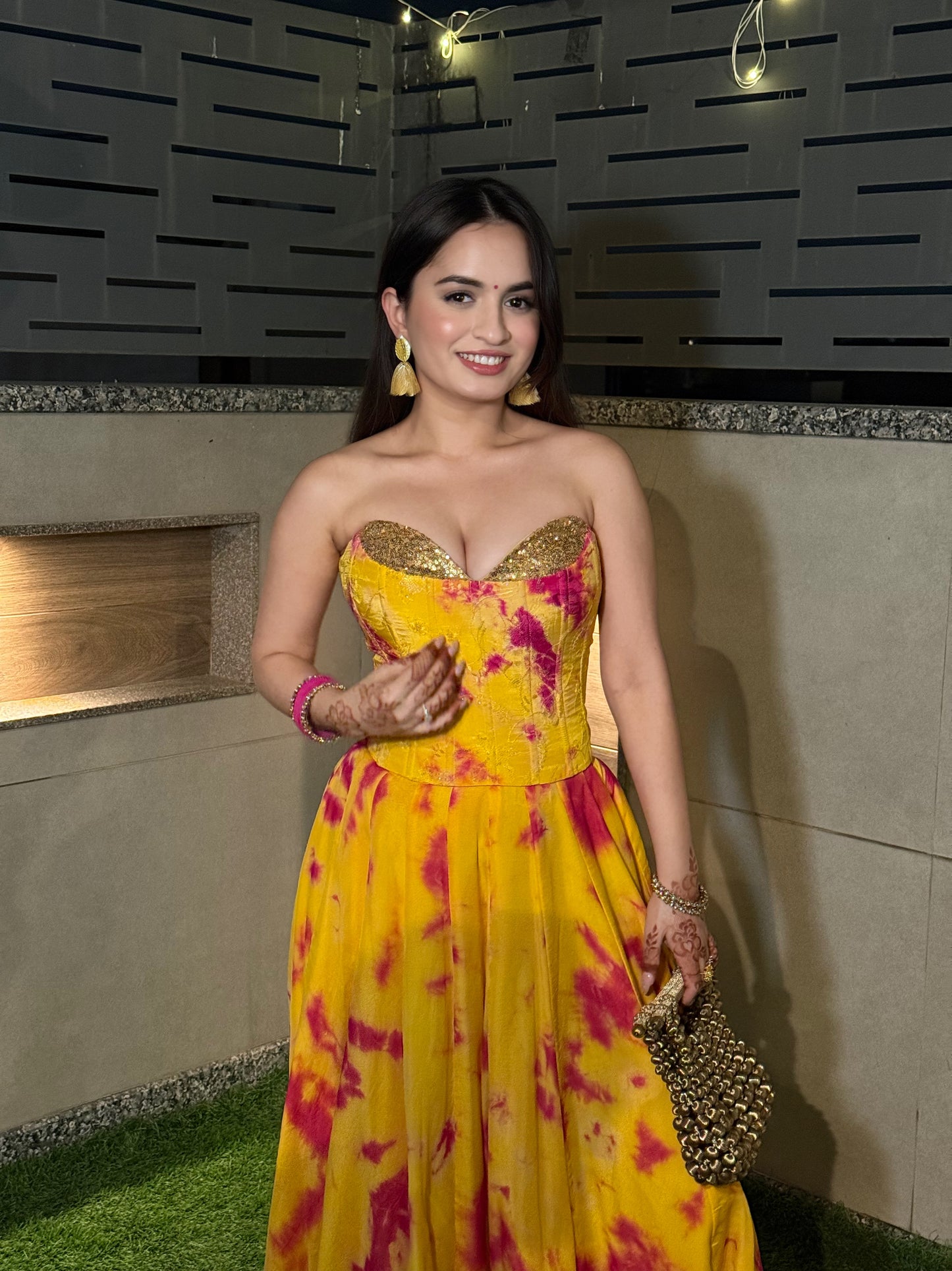 Sia Tie-Dye Corset Lehenga - yellow and pink