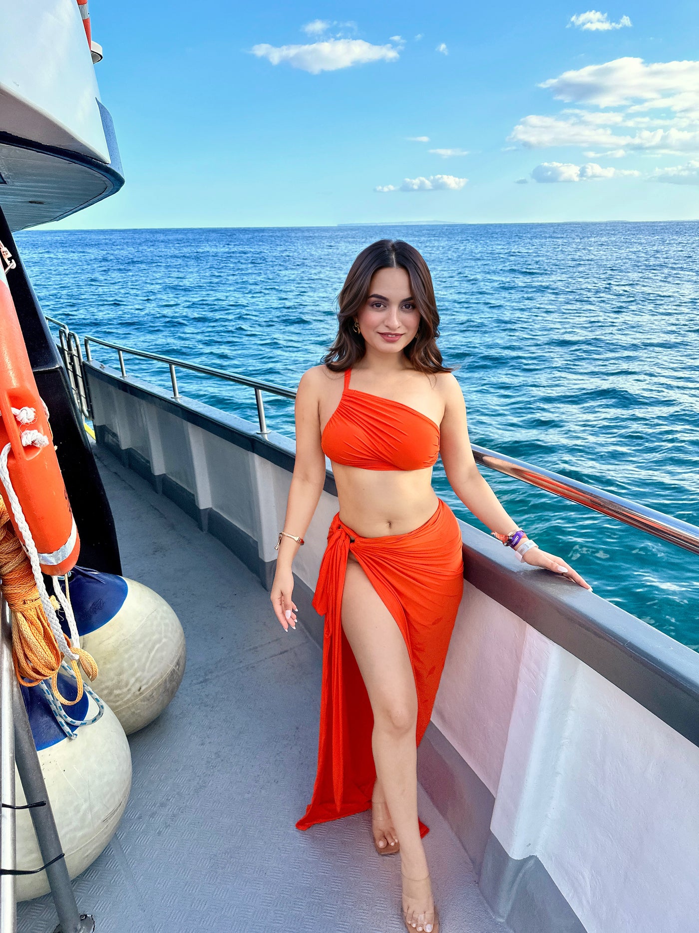 About Marbella ruched tank top and slit skirt set - Orange
