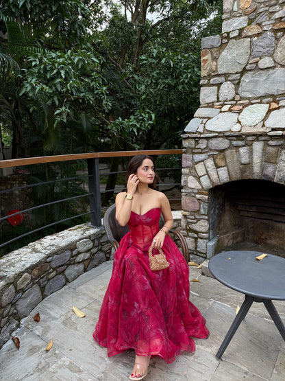 Rose crimson bloom organza gown