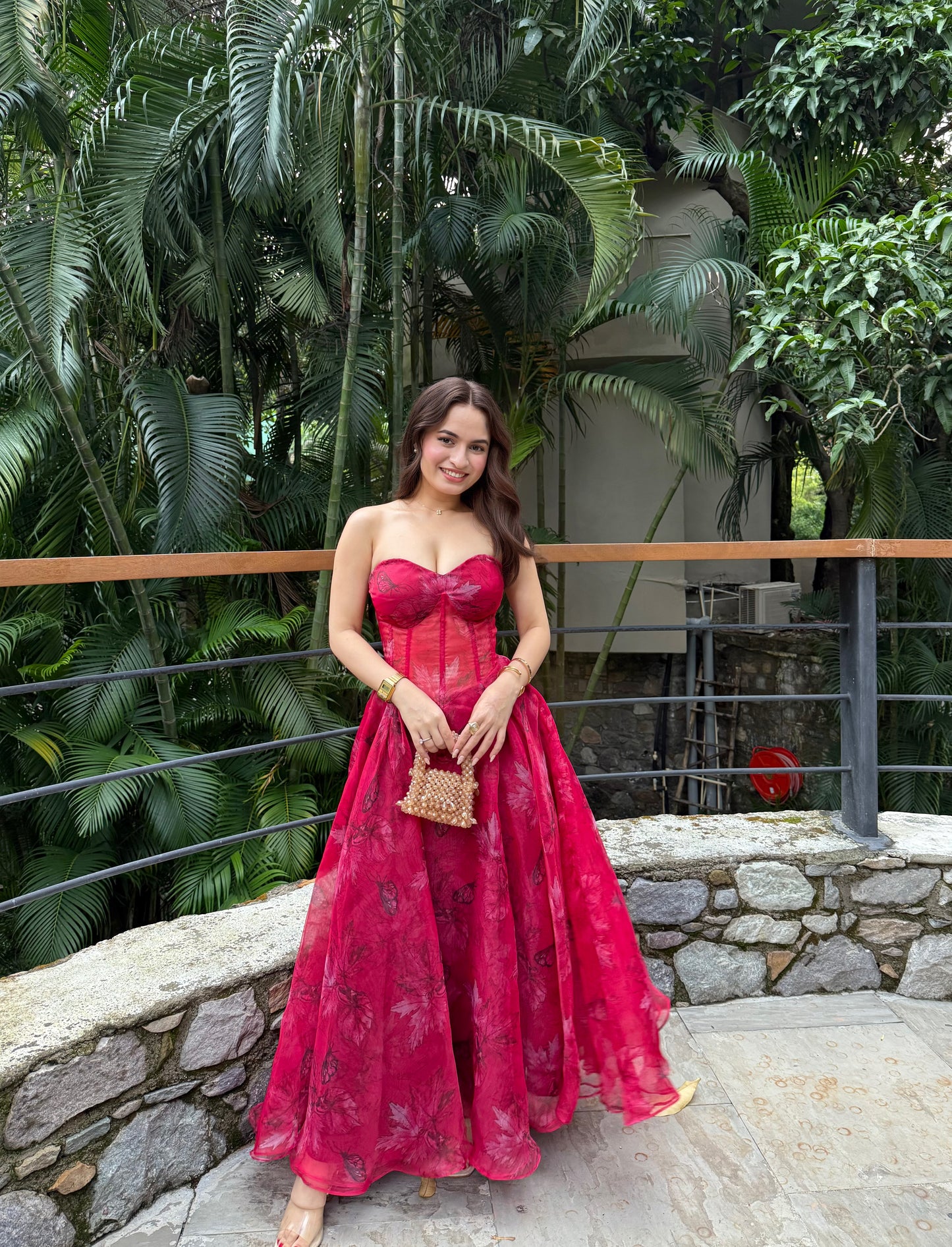 Rose crimson bloom organza gown