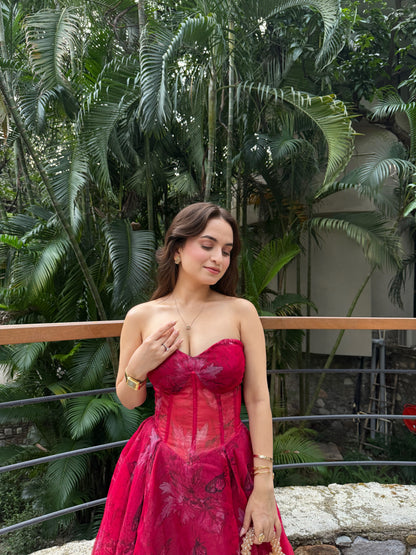 Rose crimson bloom organza gown