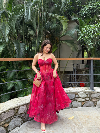 Rose crimson bloom organza gown