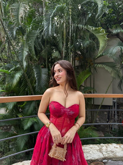Rose crimson bloom organza gown