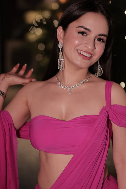 Jenna pink pre drape saree