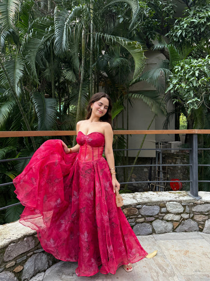 Rose crimson bloom organza gown