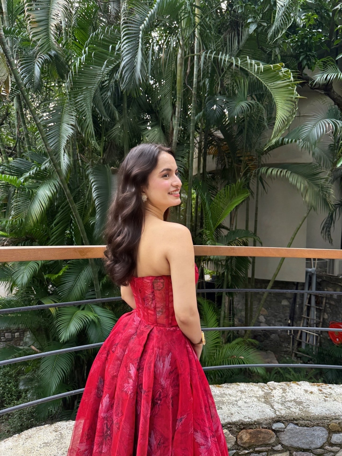 Rose crimson bloom organza gown