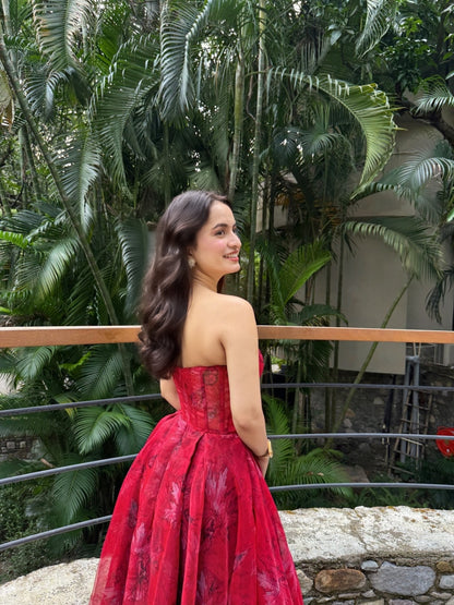 Rose crimson bloom organza gown