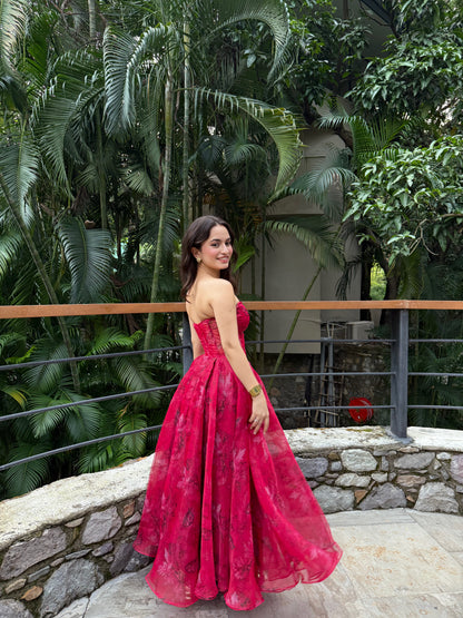 Rose crimson bloom organza gown
