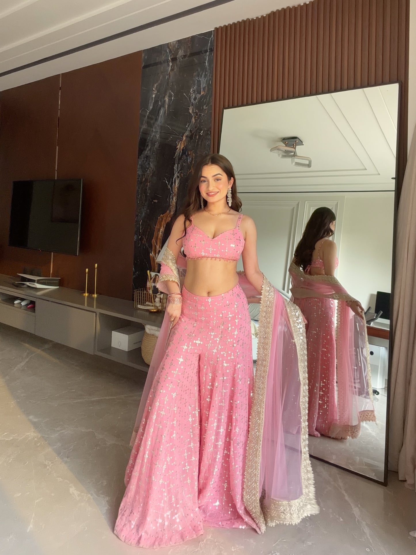 Mahira Pink Sequin Sharara Set