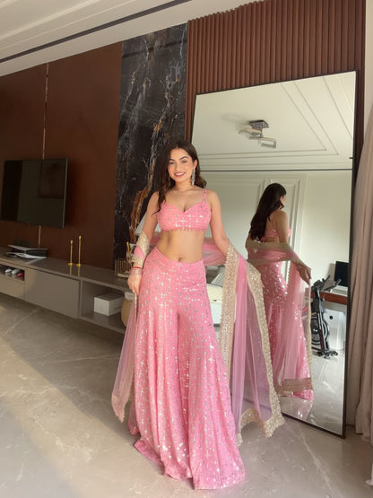 Mahira Pink Sequin Sharara Set