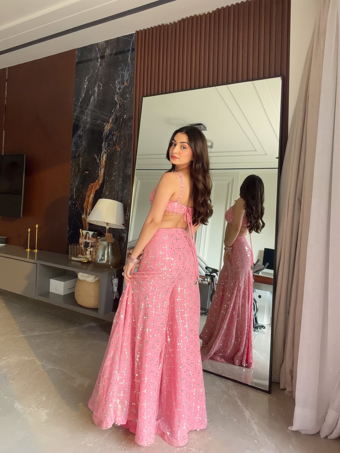 Mahira Pink Sequin Sharara Set
