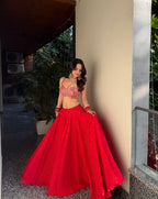 Red Chameli Lehnga from Imagine By Shiwali featuring intricate embroidery and traditional design, perfect for festive occasions.