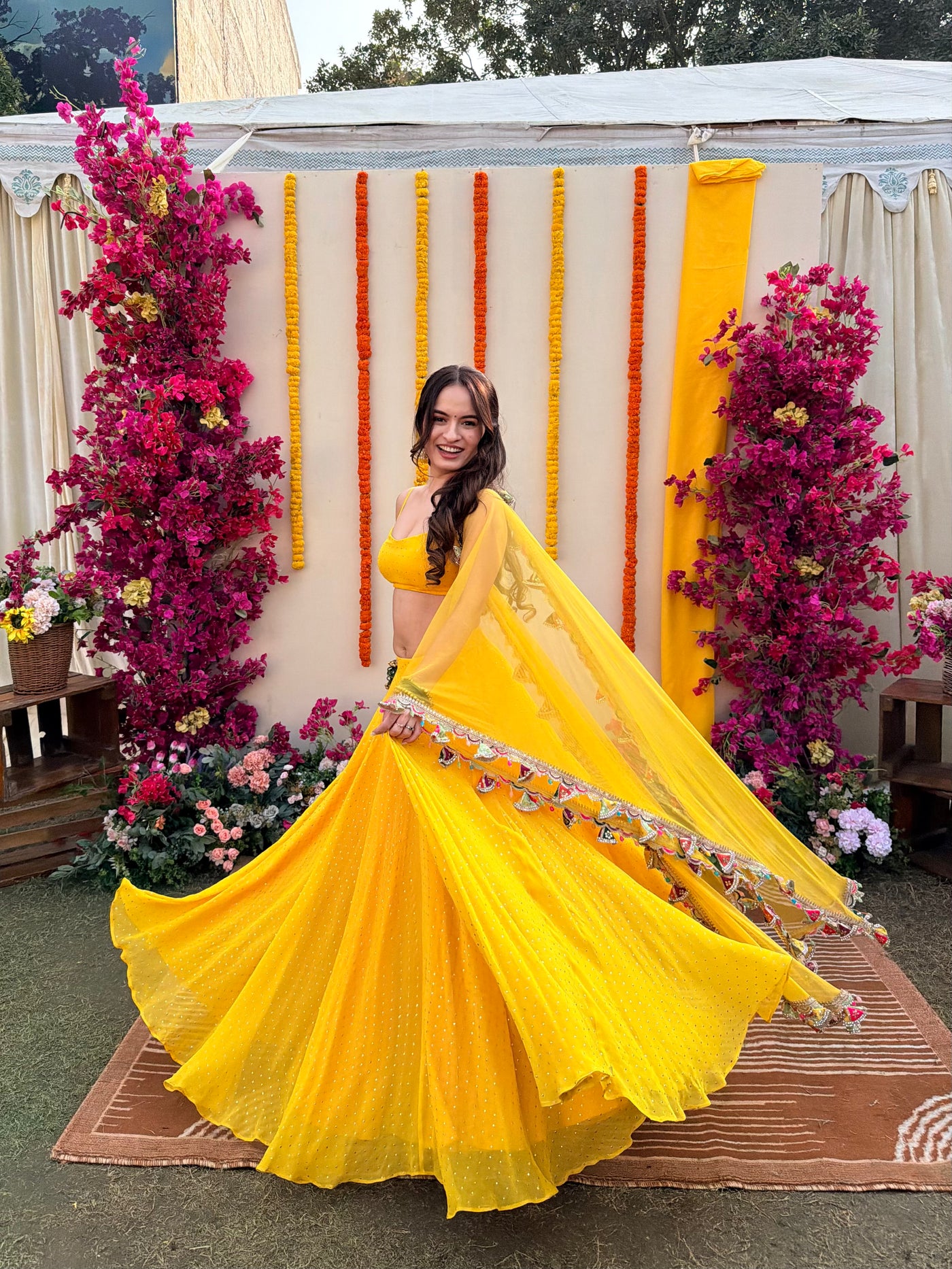 About Bindiya Sunshine Yellow Mirror-Embellished Lehenga