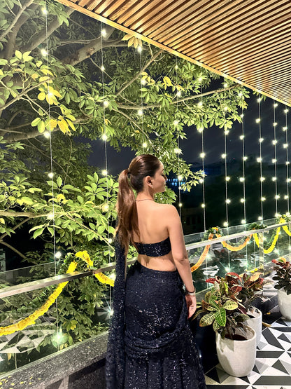 BEBO Pre Draped Saree - Navy Blue