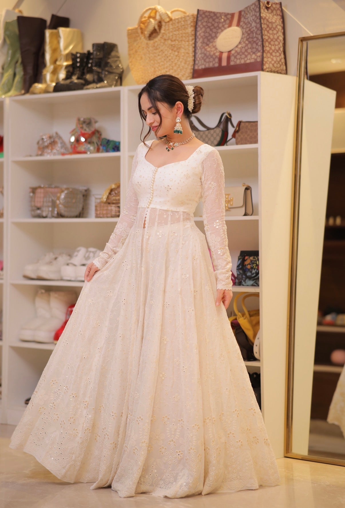 Kyra White Anarkali with Pants