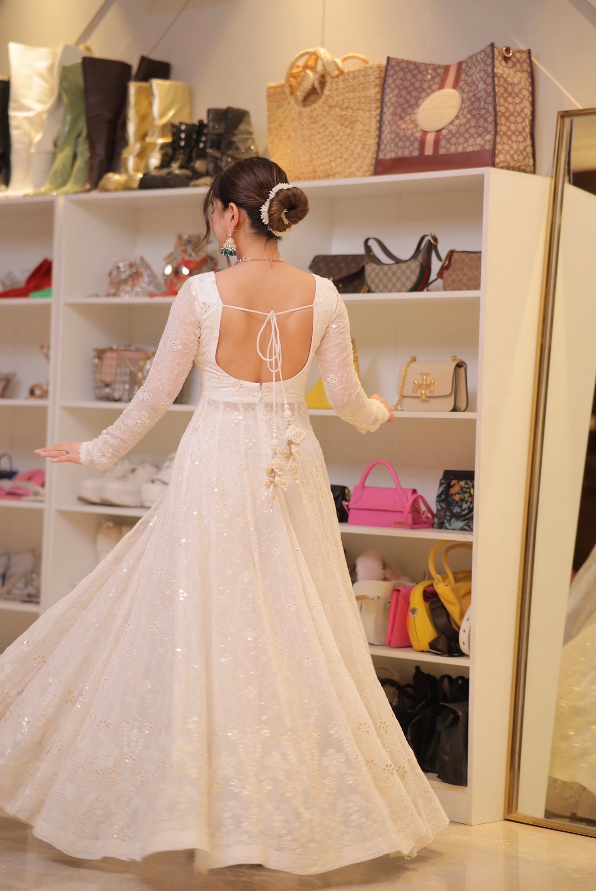 Kyra White Anarkali with Pants