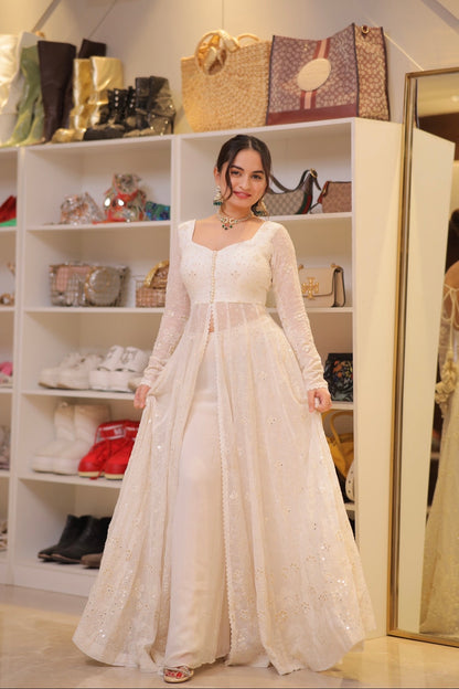 Kyra White Anarkali with Pants