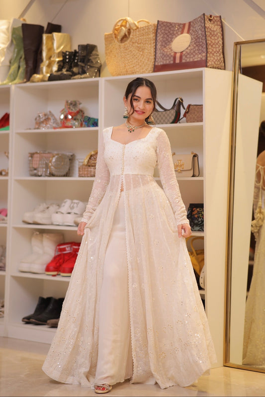 Kyra White Anarkali with Pants