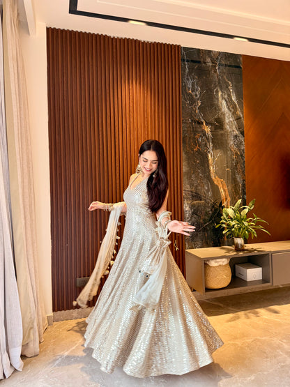 Tara Champagne Ivory Hand-Embellished Anarkali