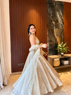 Tara Champagne Ivory Hand-Embellished Anarkali