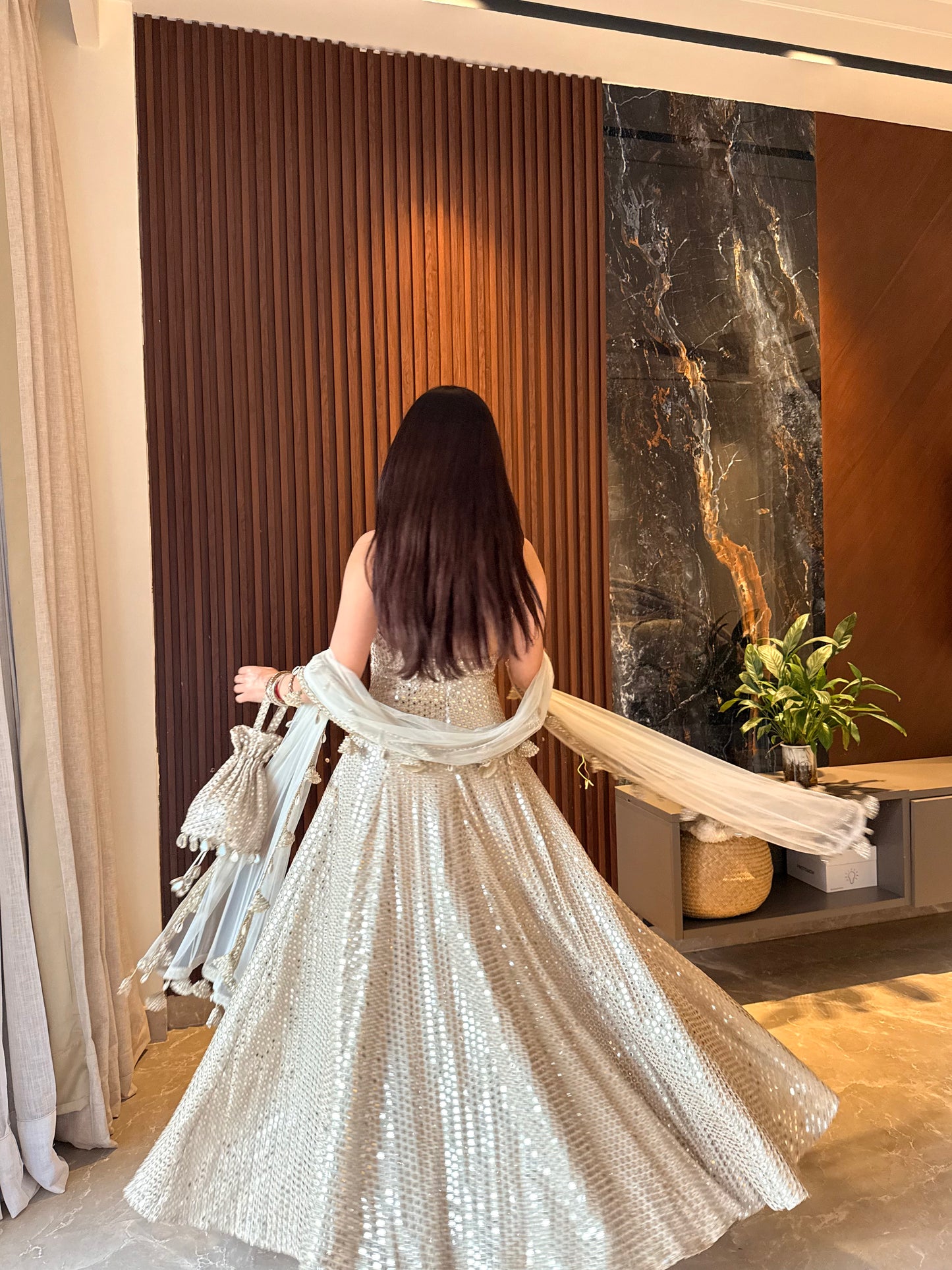 Tara Champagne Ivory Hand-Embellished Anarkali