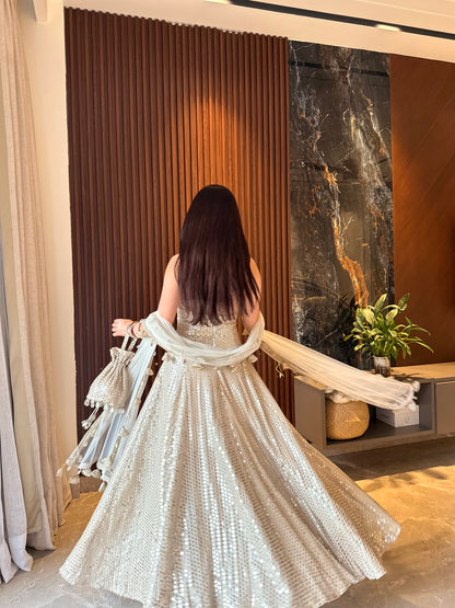 Tara Champagne Ivory Hand-Embellished Anarkali