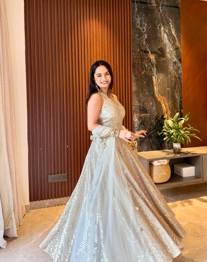 Tara Champagne Ivory Hand-Embellished Anarkali