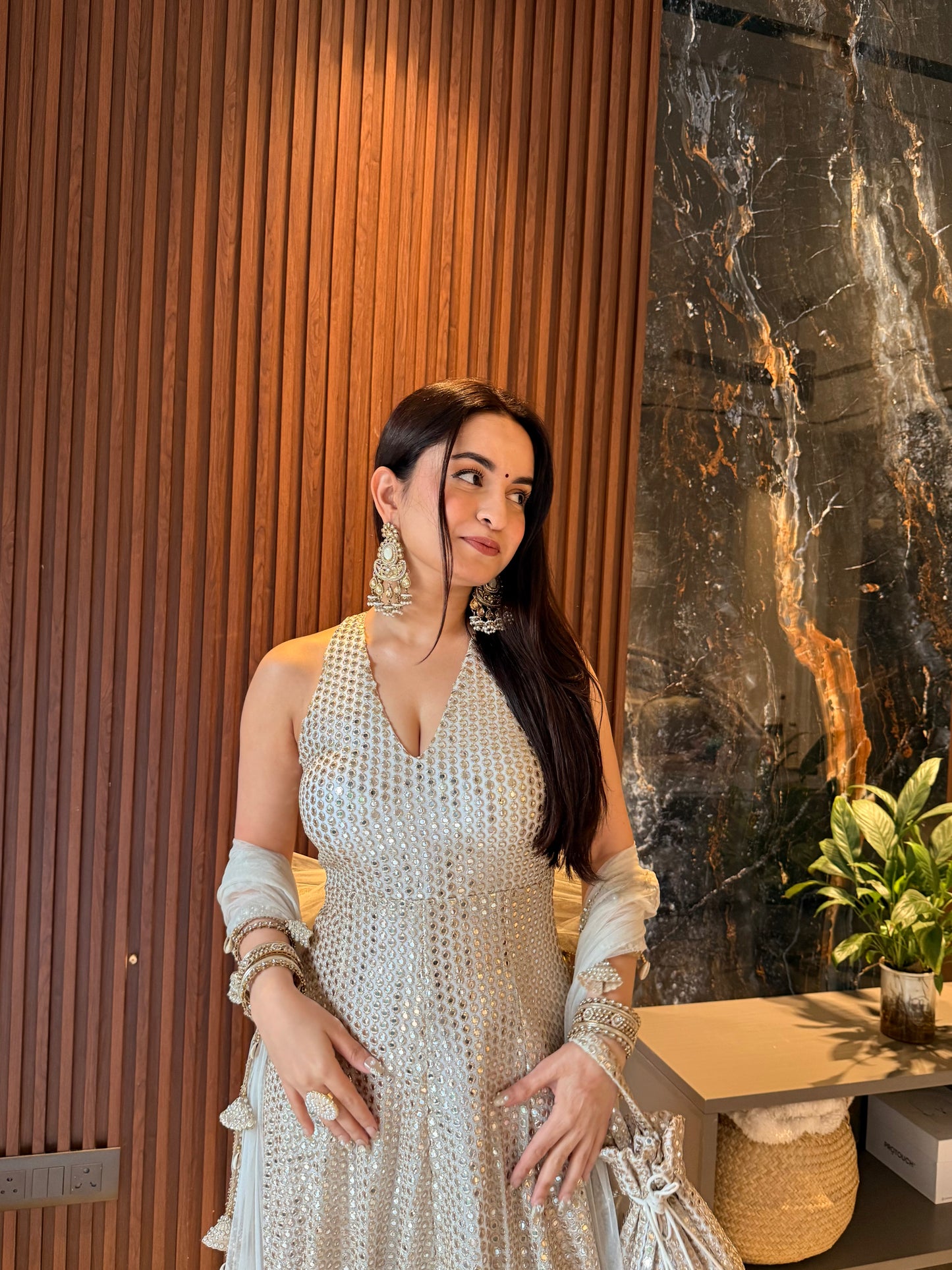Tara Champagne Ivory Hand-Embellished Anarkali