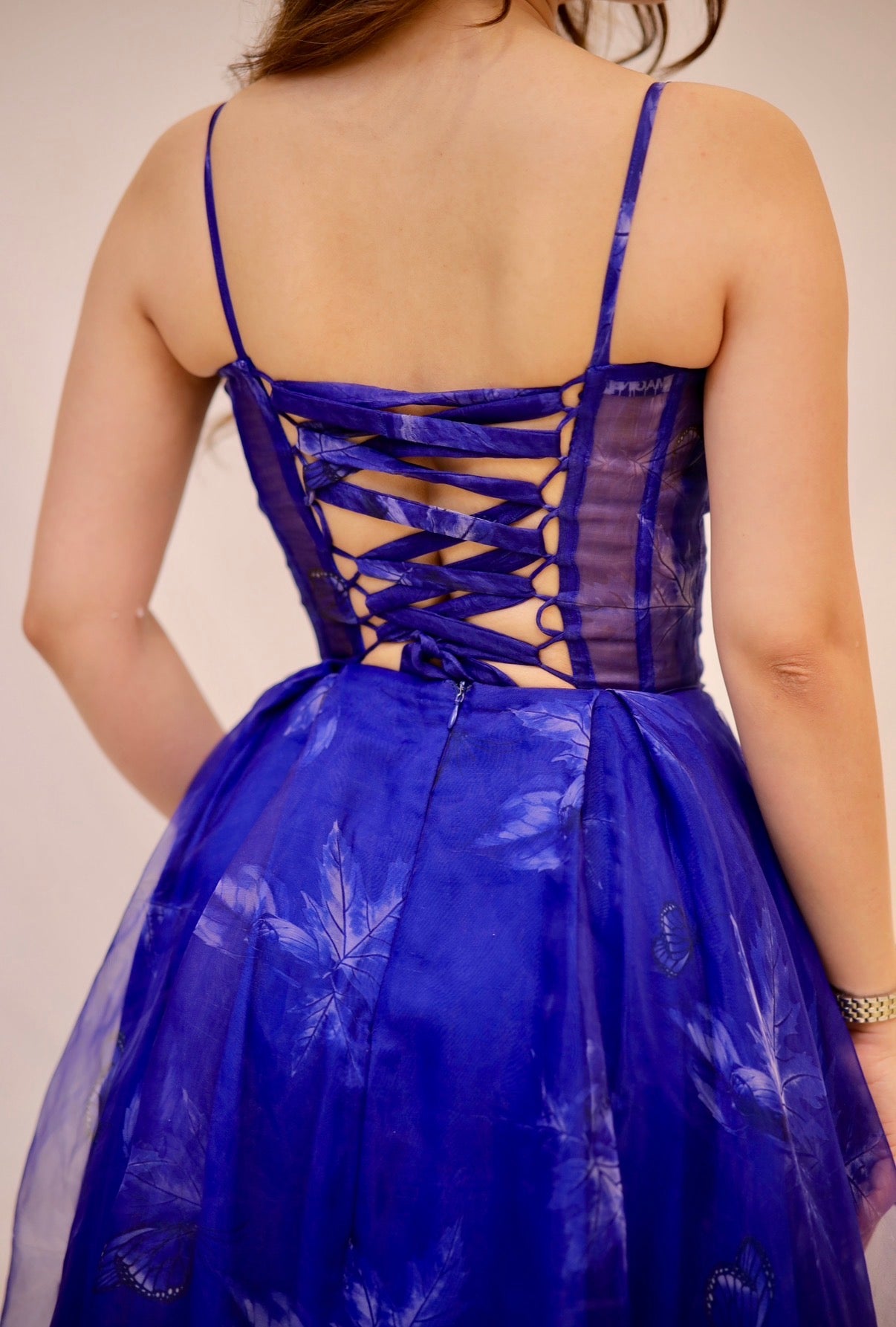 Dream blue electric gown by Imagine By Shiwali, flowing fabric and intricate details, showcased on a model.