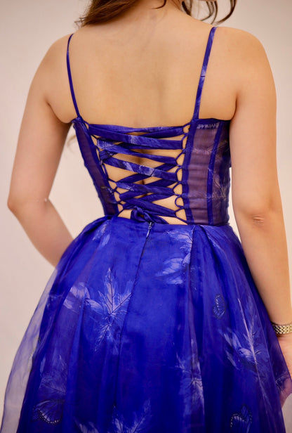 Dream blue electric gown by Imagine By Shiwali, flowing fabric and intricate details, showcased on a model.
