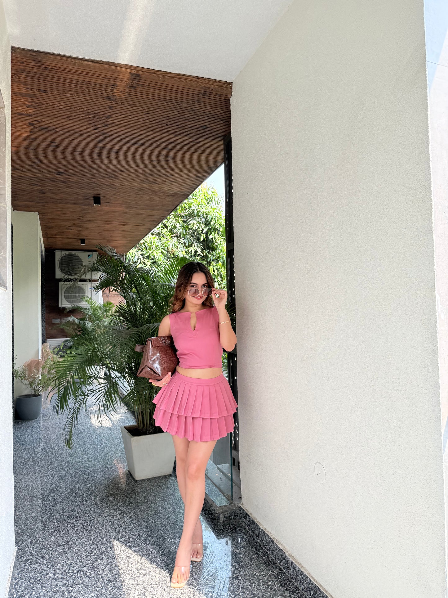 Roma pink skirt and top set