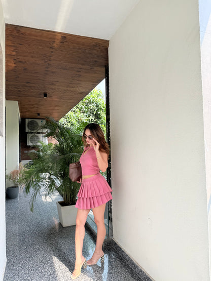 Roma pink skirt and top set