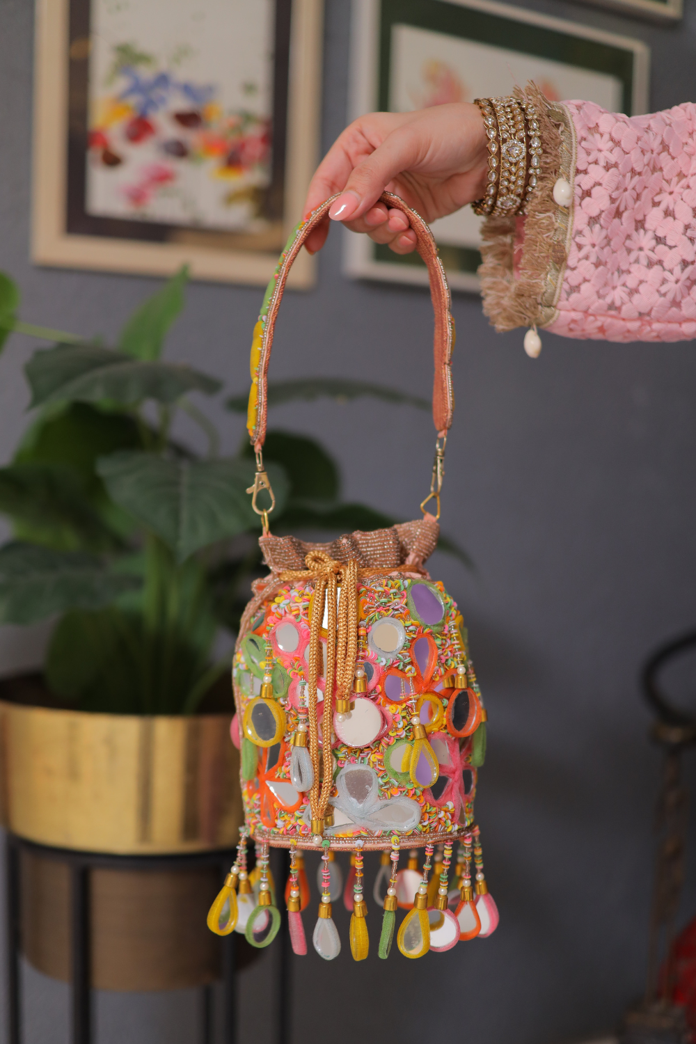 Colorful geometric Chameli multicolour bag by Imagine By Shiwali with vibrant patterns and a stylish design.