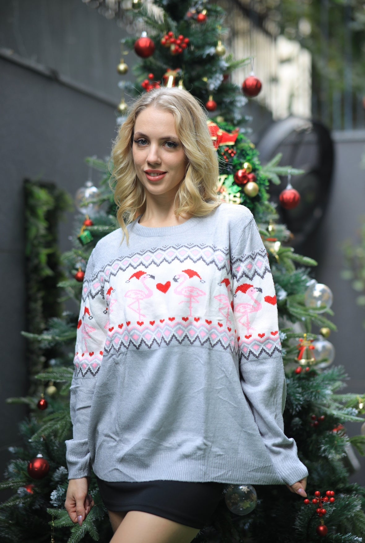 Imagine By Shiwali oversized Christmasy sweater in size L, featuring festive holiday patterns and cozy knit fabric.