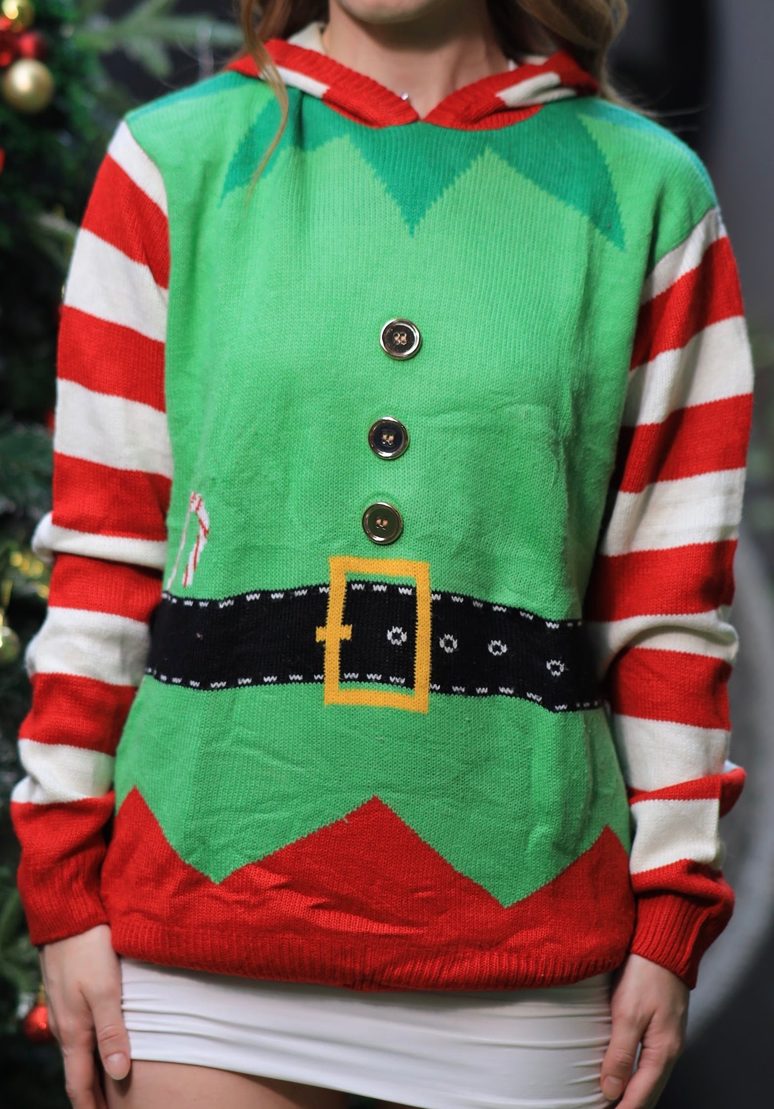 Imagine By Shiwali oversized Santa hoodie in size L, featuring festive red fabric with Santa-themed design and cozy fit.