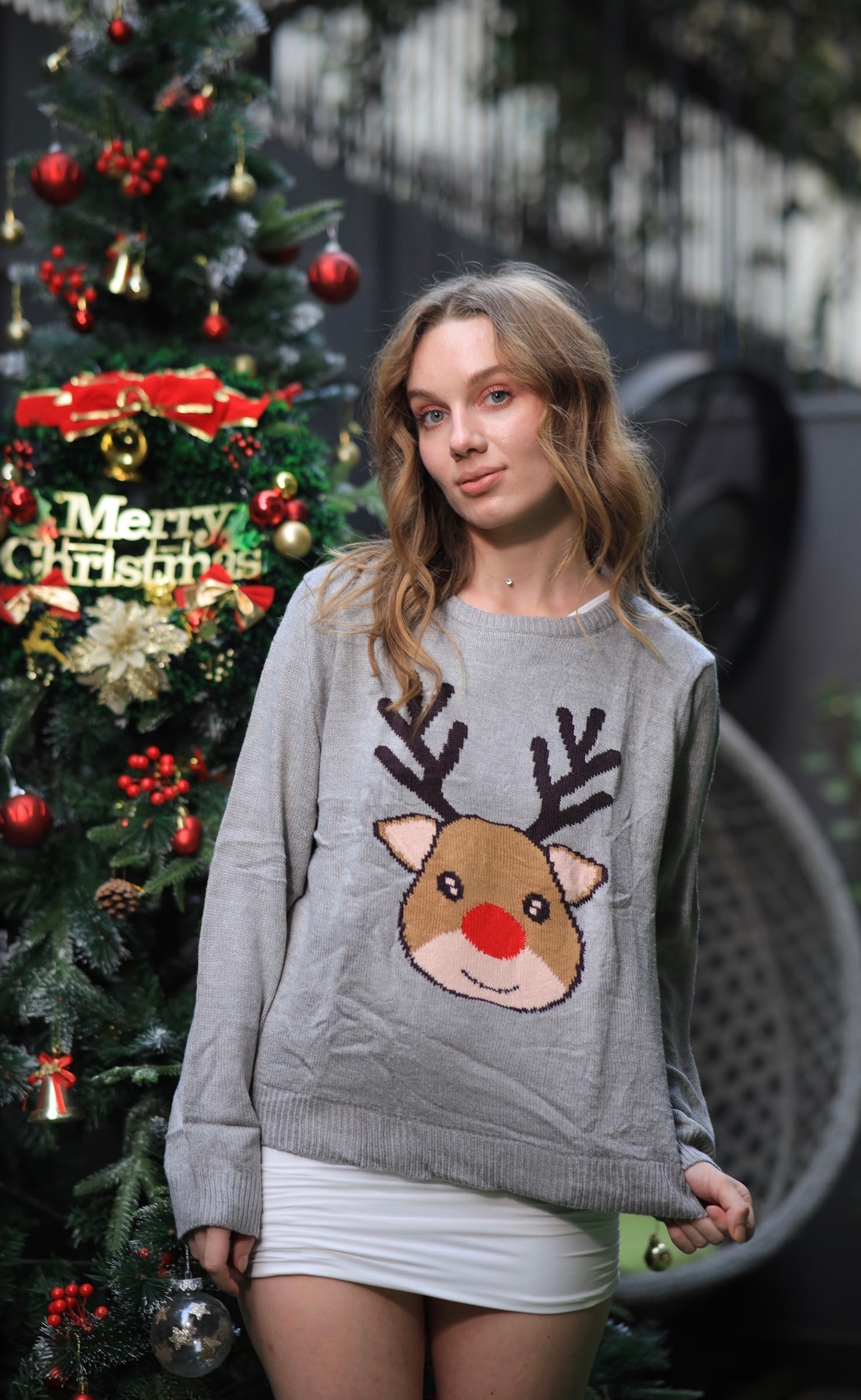 Oversized Deer Sweater by Imagine By Shiwali featuring a cozy knit with deer pattern, soft and warm for winter wear.